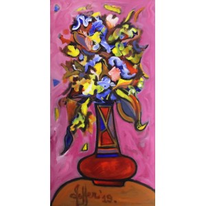 Wahab Jaffar, 48 x 24 Inch, Acrylic on Canvas,  Floral Painting, AC-WJF-055